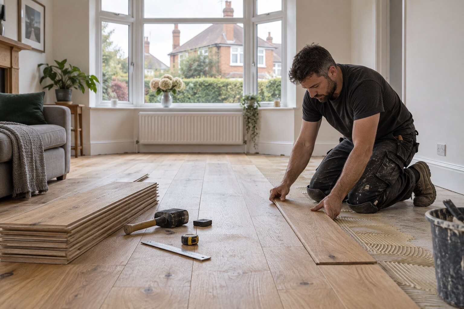 Close view of installed flooring